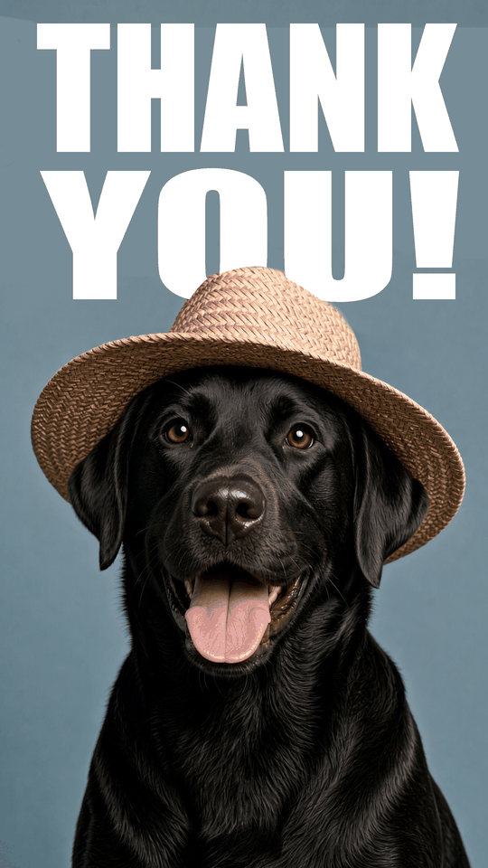 Thank You — Black Lab in a Straw Hat